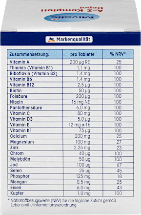 Tägliches Nahrungsergänzungsmittel mit 24 Vitaminen und Mineralstoffen – Hergestellt in Deutschland von Dm.