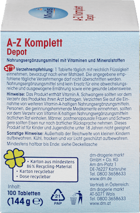 Tägliches Nahrungsergänzungsmittel mit 24 Vitaminen und Mineralstoffen – Hergestellt in Deutschland von Dm.