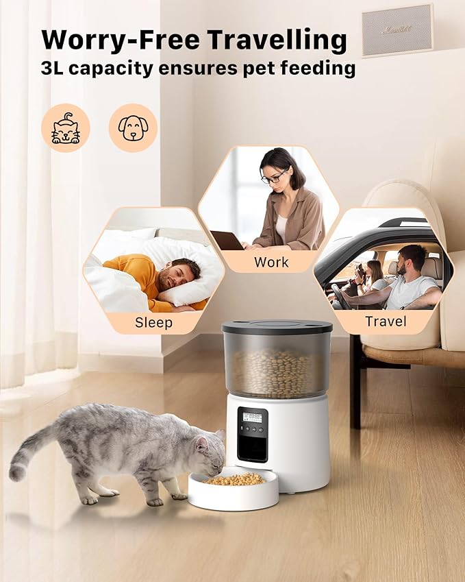 BEMOONY Futterautomat Katze, Katzenfutter Automat mit Programmierbarem Timer, 3L(Weiß))